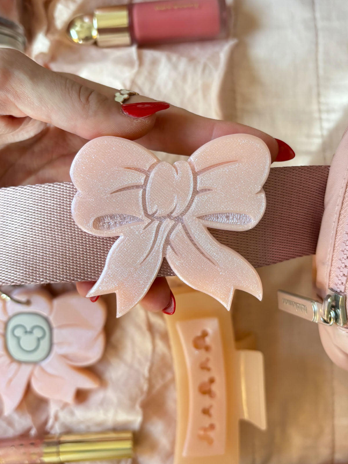 Blush Bow Belt and Bag Charm