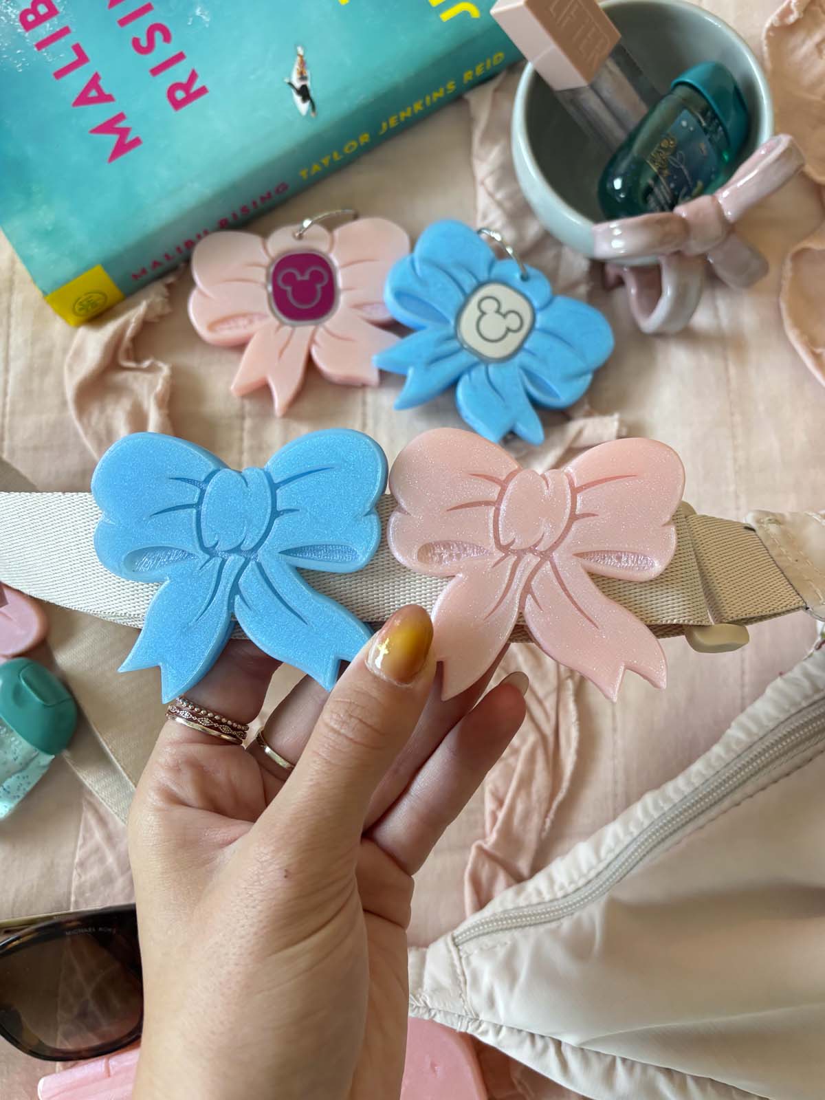 Pink Bow or Blue Bow Belt and Bag Charm