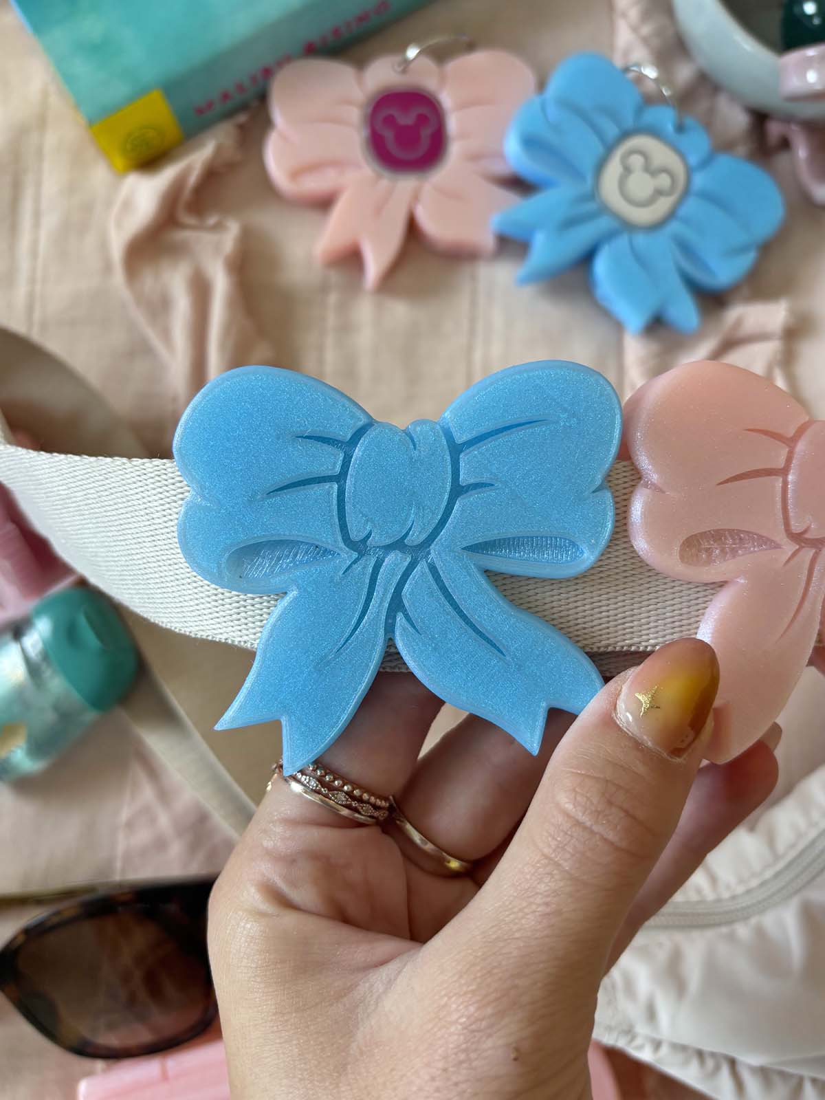 Pink Bow or Blue Bow Belt and Bag Charm