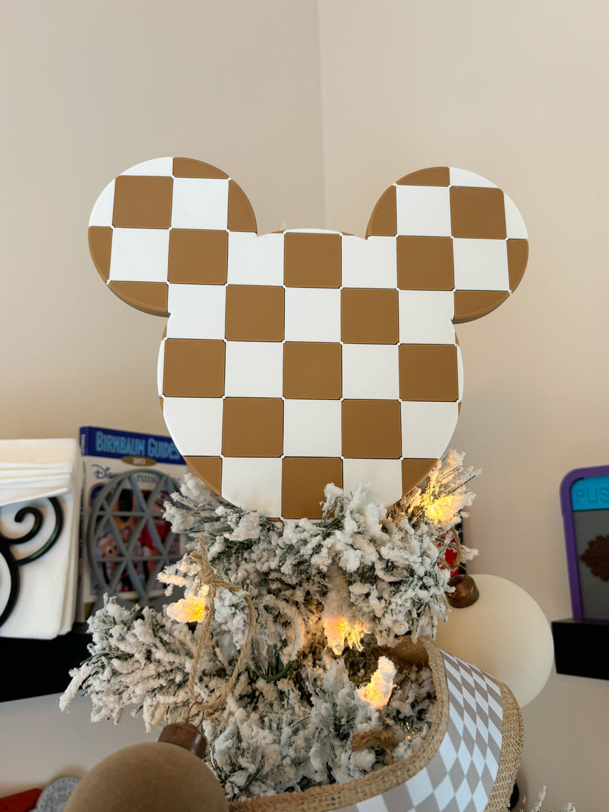 Checkered Mouse Head Christmas Tree Topper