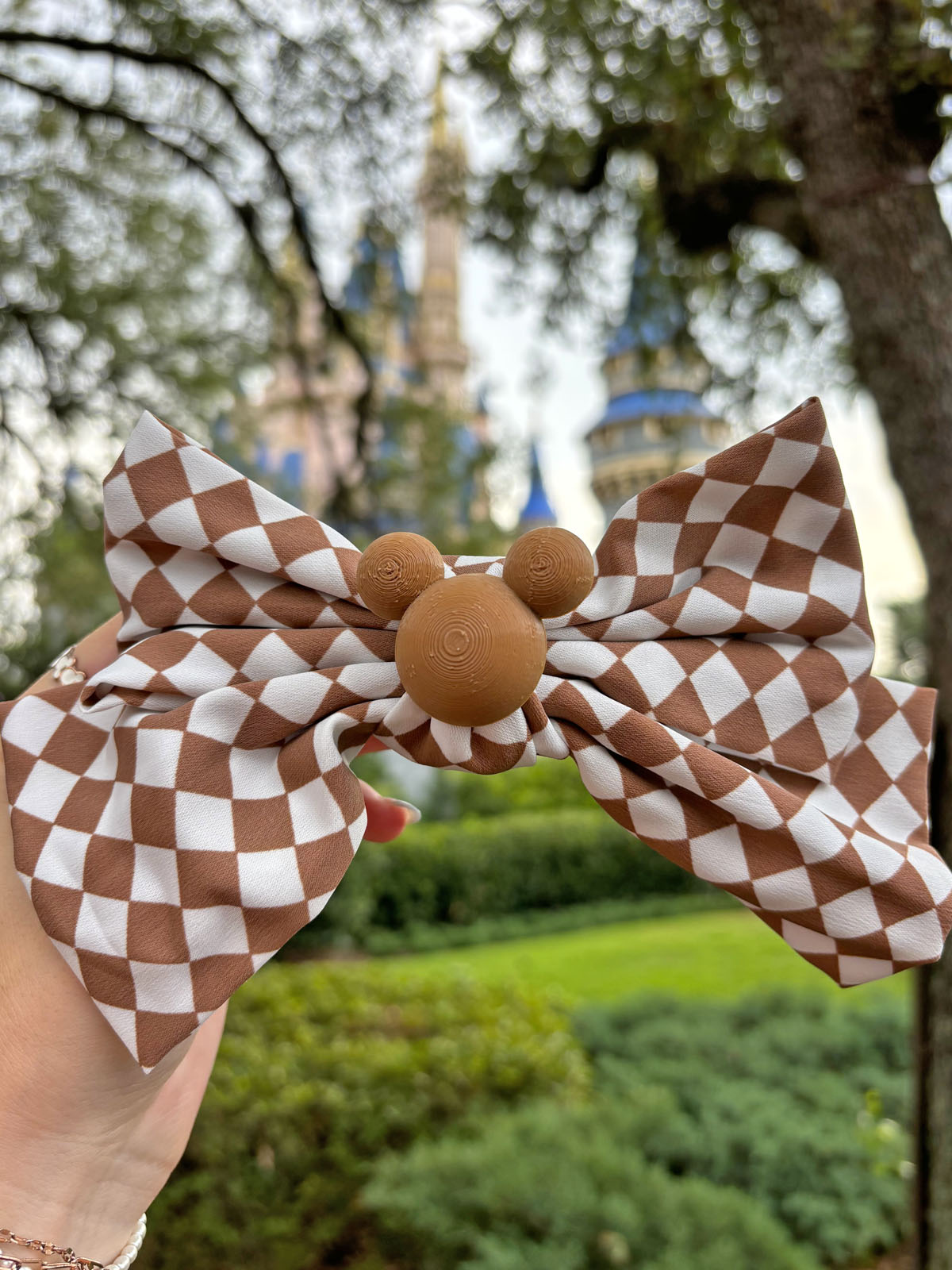 Do As Dreamers Do Brown Checkered Hair Bow