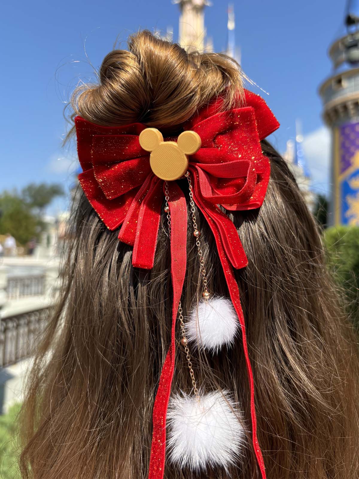 Do As Dreamers Do Velvet Sparkly Pom Pom Hair Bow