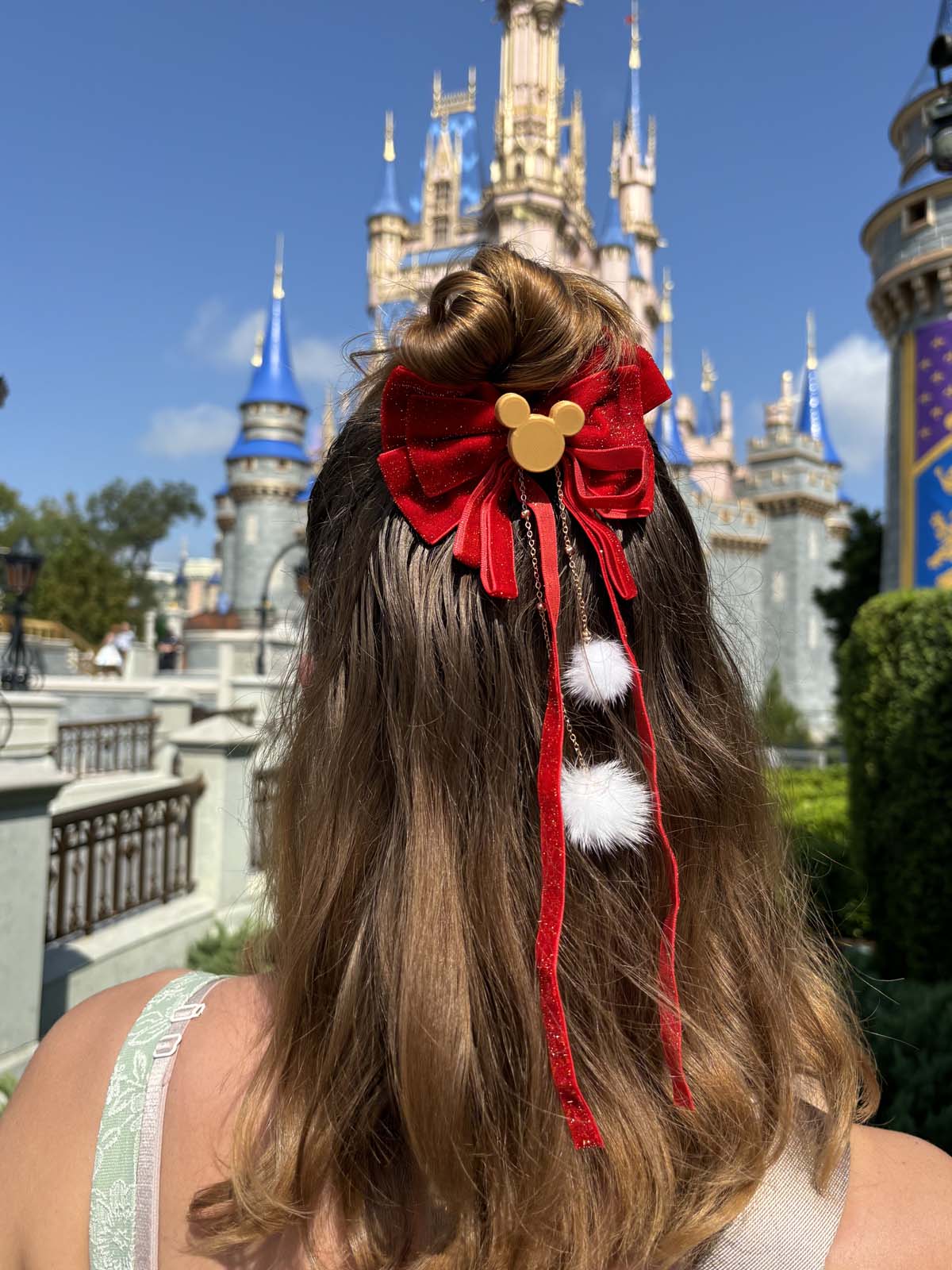 Do As Dreamers Do Velvet Sparkly Pom Pom Hair Bow