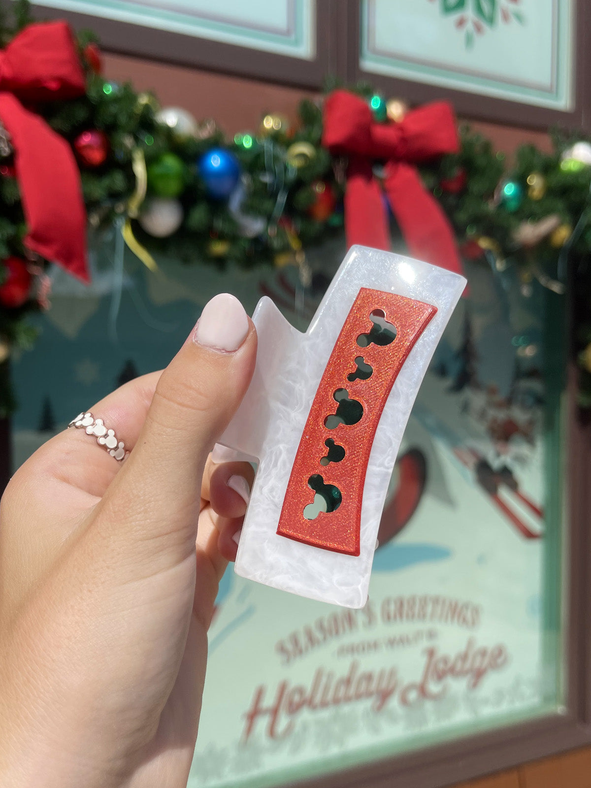 Do As Dreamers Do Pearl White with Red & Green Christmas Claw Clip