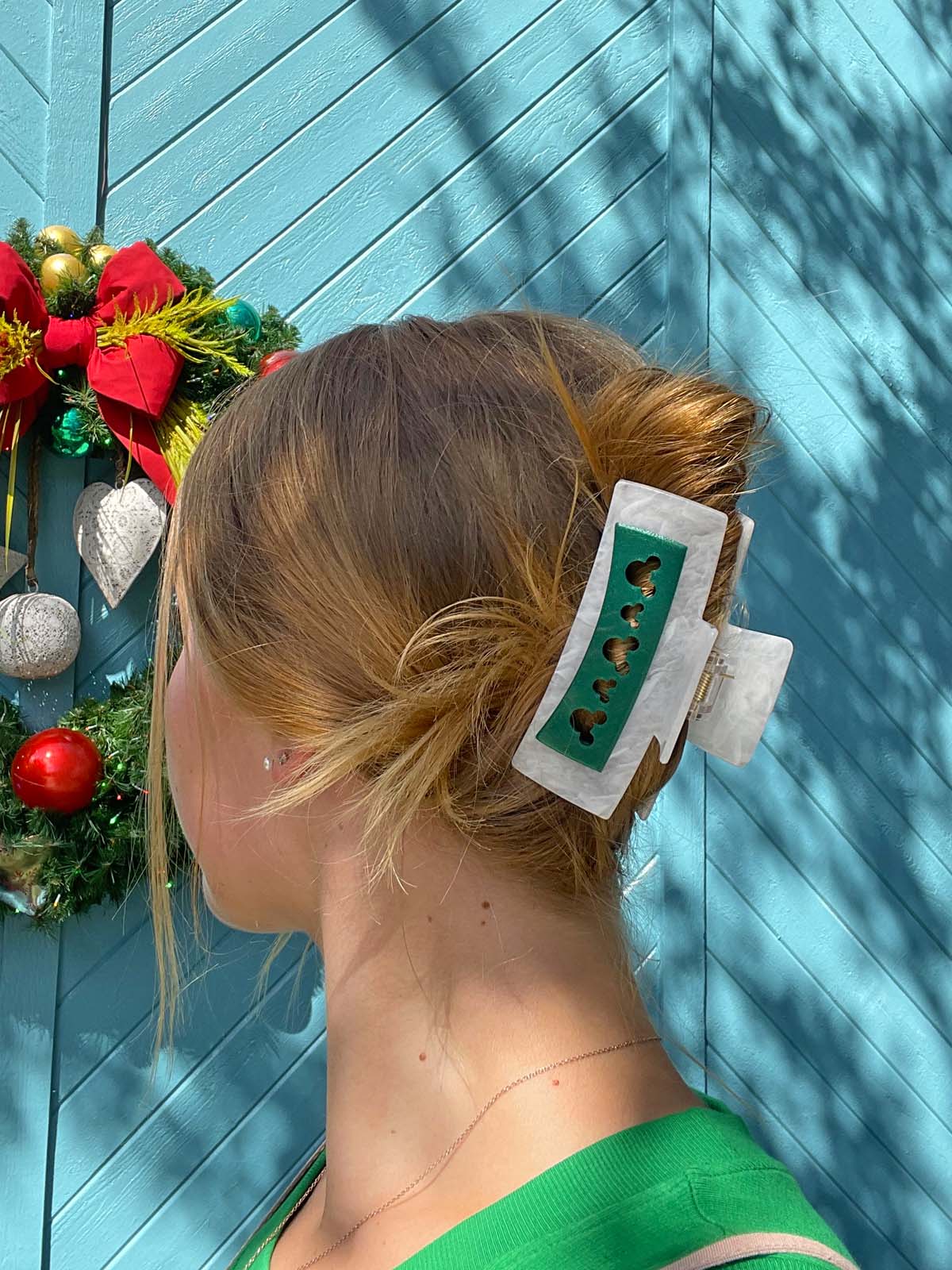 Do As Dreamers Do Pearl White with Red & Green Christmas Claw Clip
