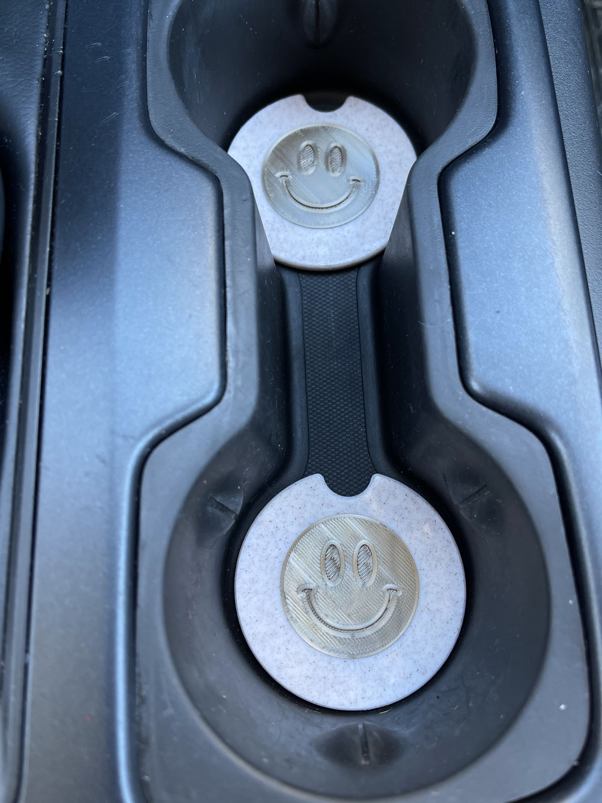 Smiley Face Car Coasters - Set of 2 - Clearance