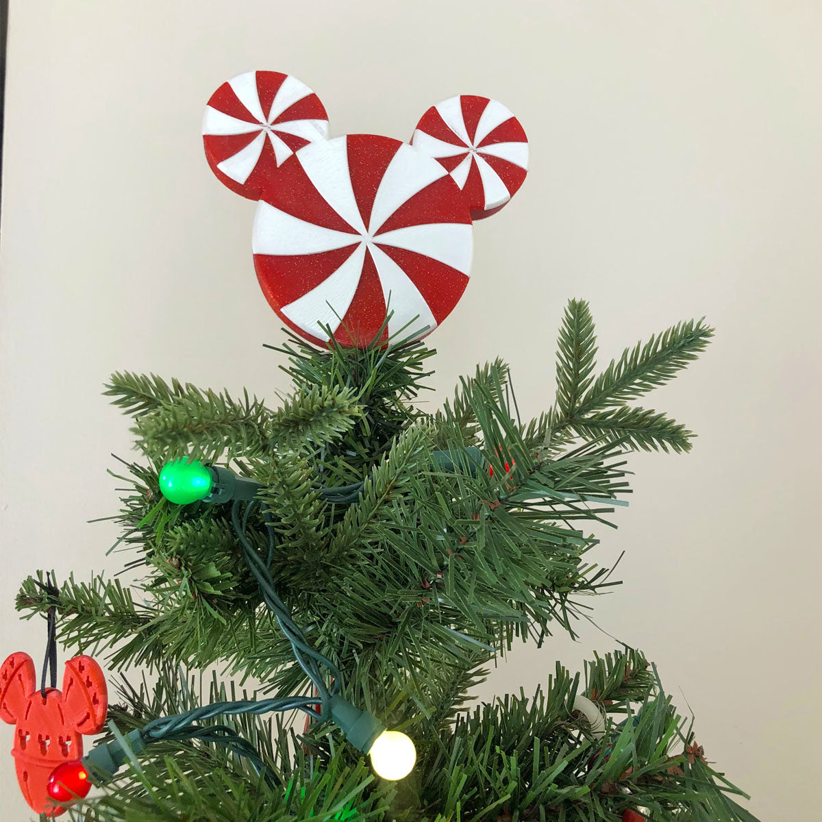 Tabletop Christmas Tree Topper - Small Classic Mouse Peppermint Swirl
