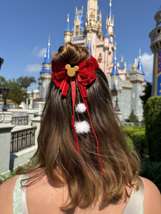 Do As Dreamers Do Velvet Sparkly Pom Pom Hair Bow