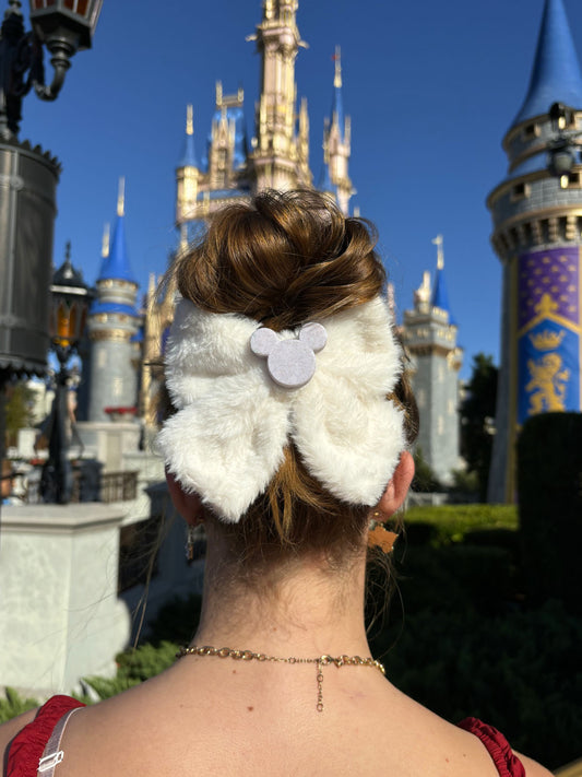 Do As Dreamers Do Cream/Pink Fuzzy Hair Bow - CLEARANCE