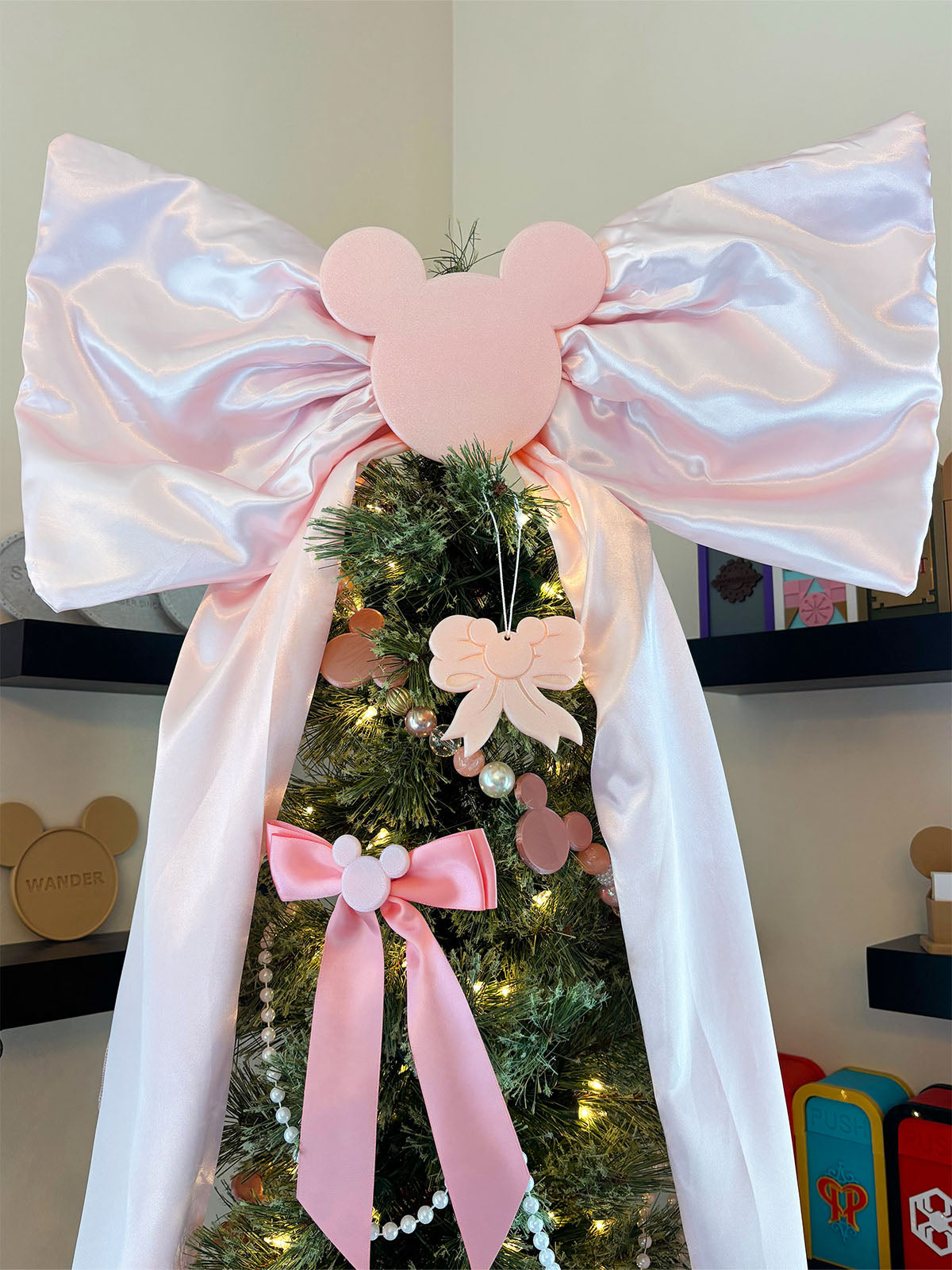 Set of 3 Pink Mouse Bow Tree Clips