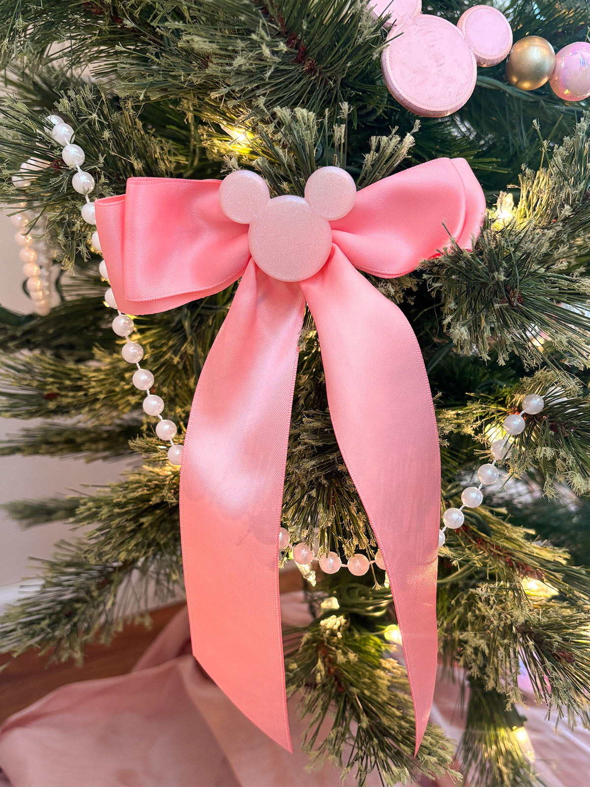Set of 3 Pink Mouse Bow Tree Clips