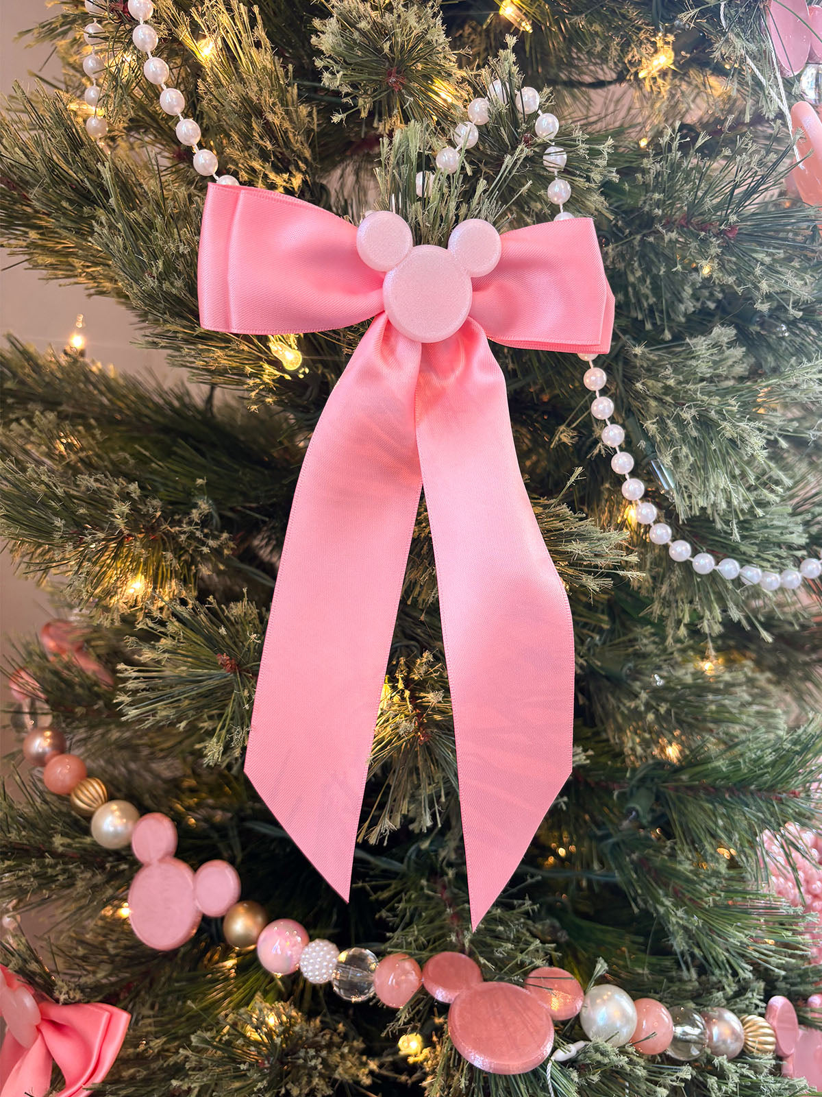 Set of 3 Pink Mouse Bow Tree Clips