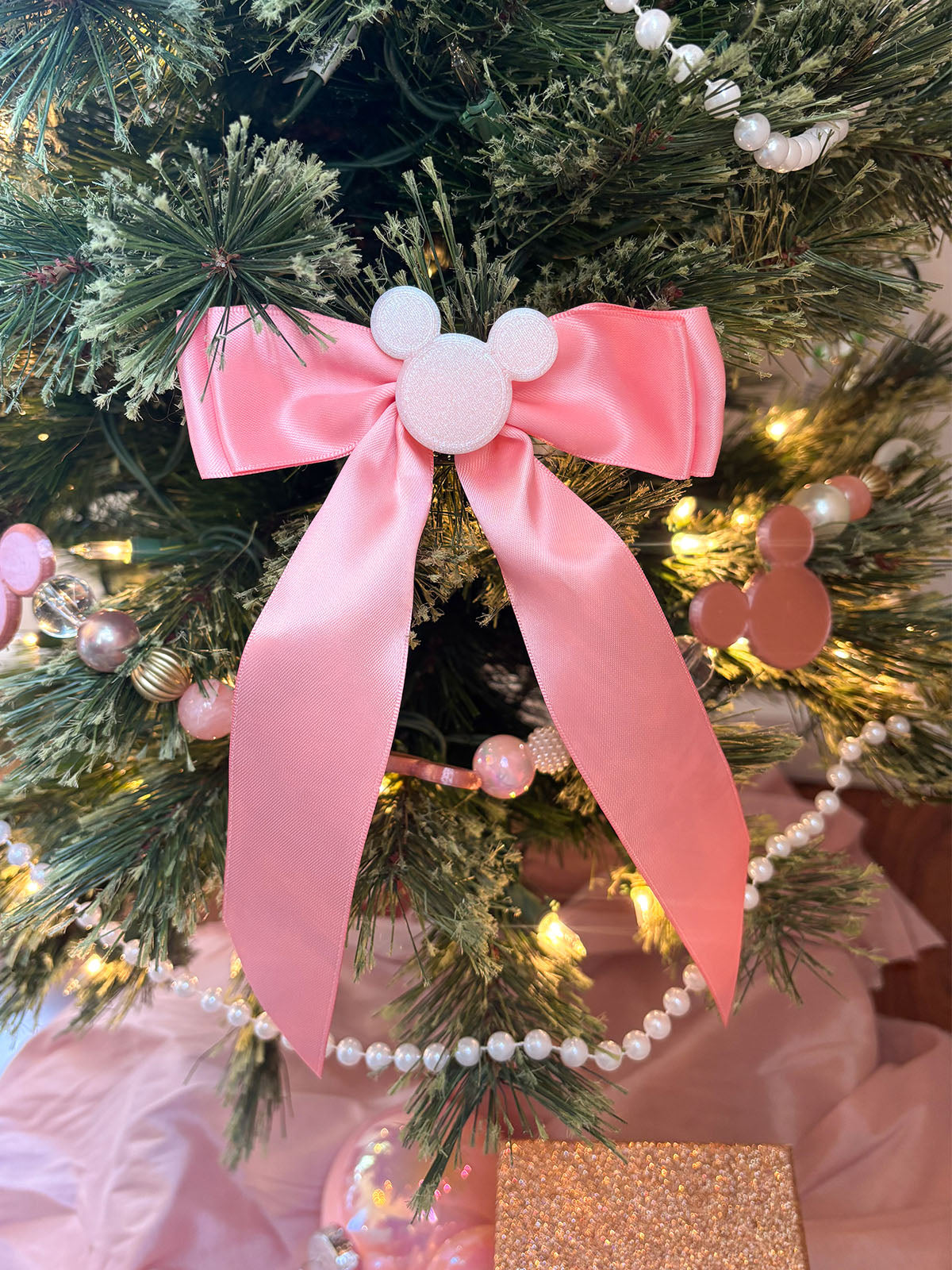 Set of 3 Pink Mouse Bow Tree Clips