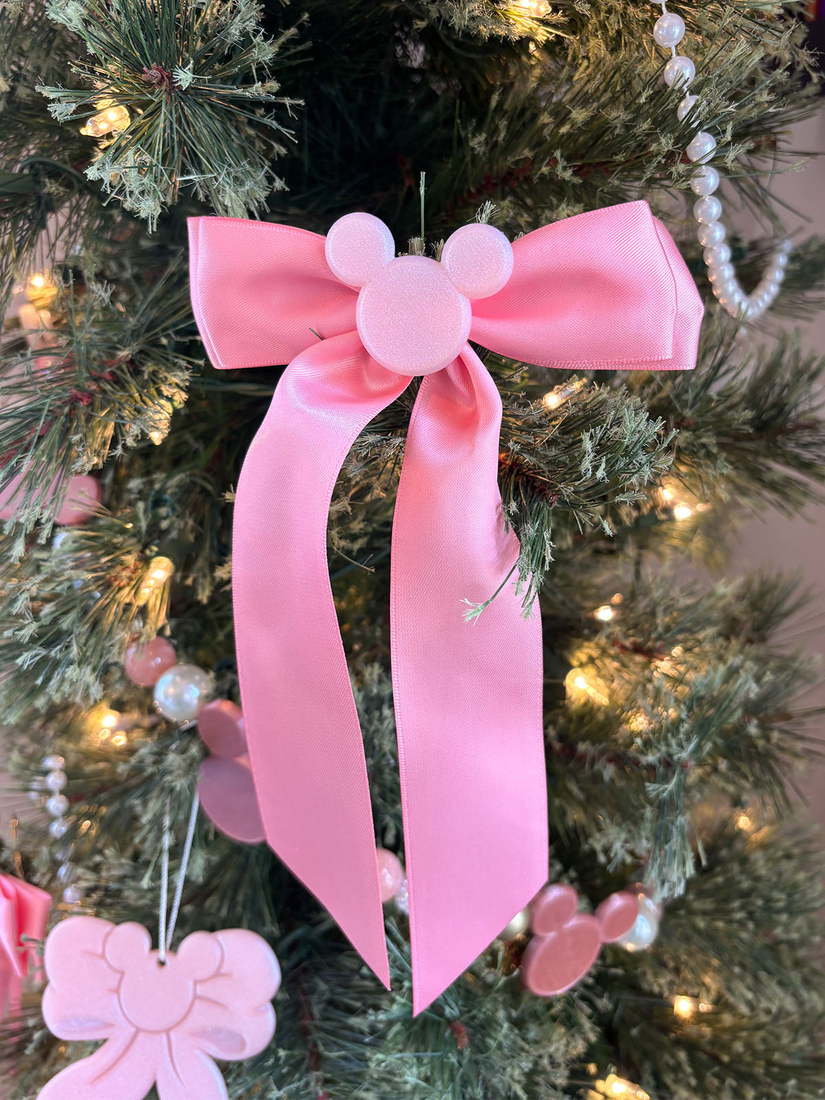 Set of 3 Pink Mouse Bow Tree Clips