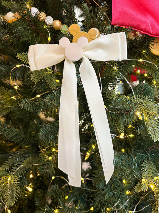 Set of 3 Cream Mouse Bow Tree Clips