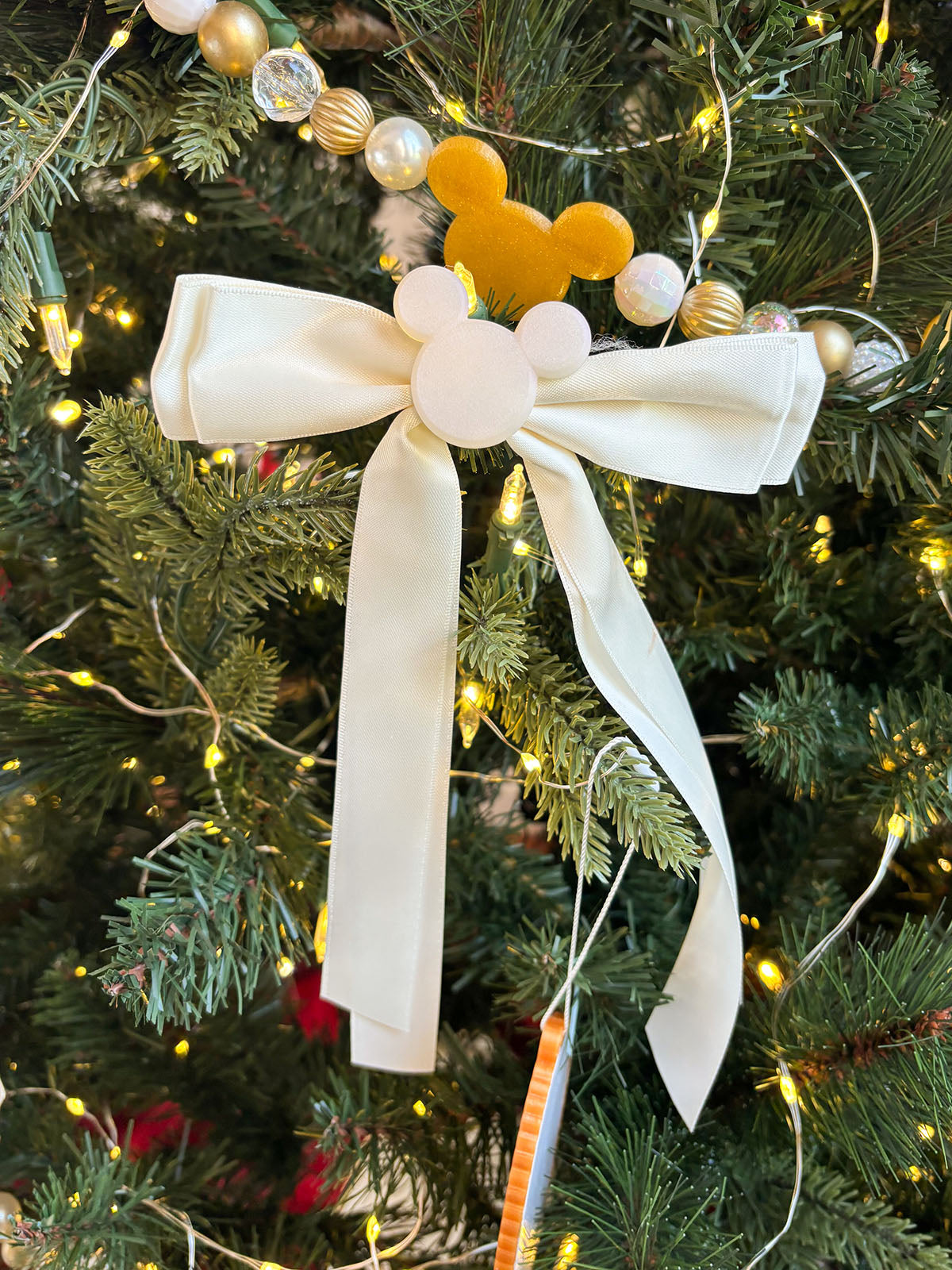 Set of 3 Cream Mouse Bow Tree Clips