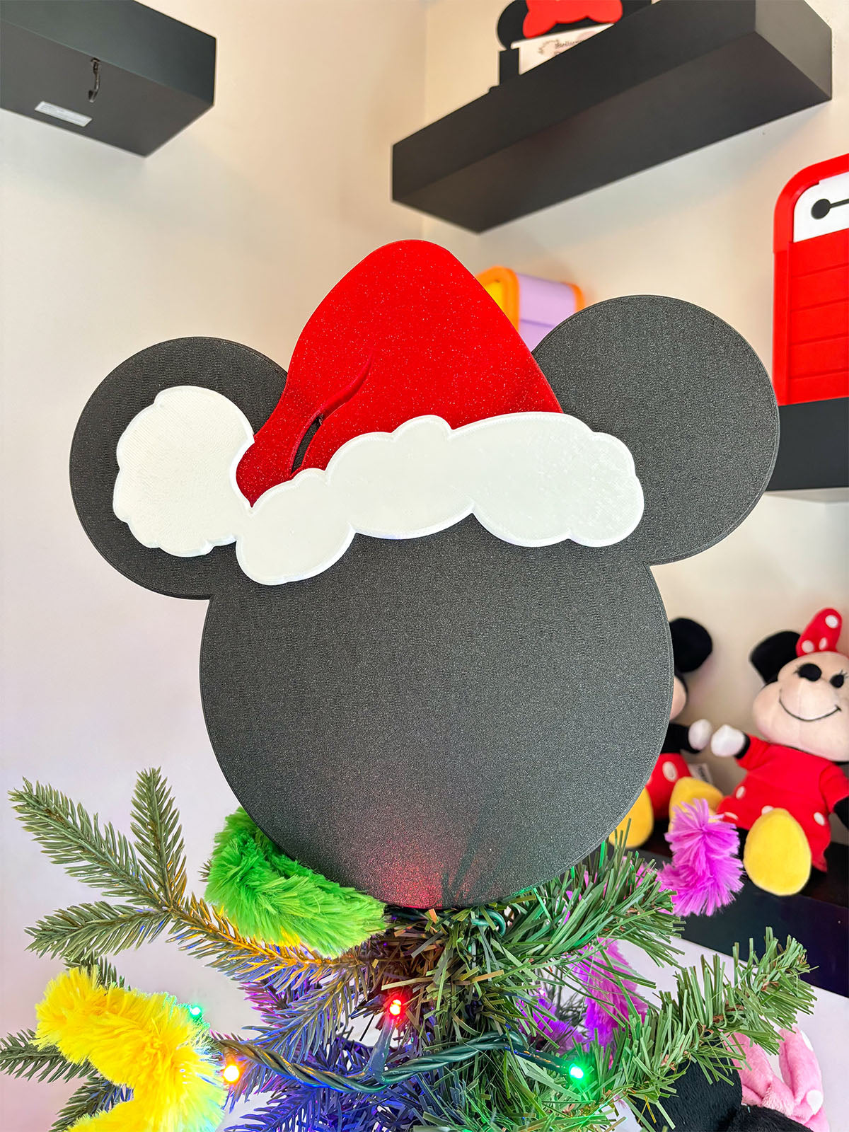 Classic Mouse Christmas Tree Topper with optional hat/bow