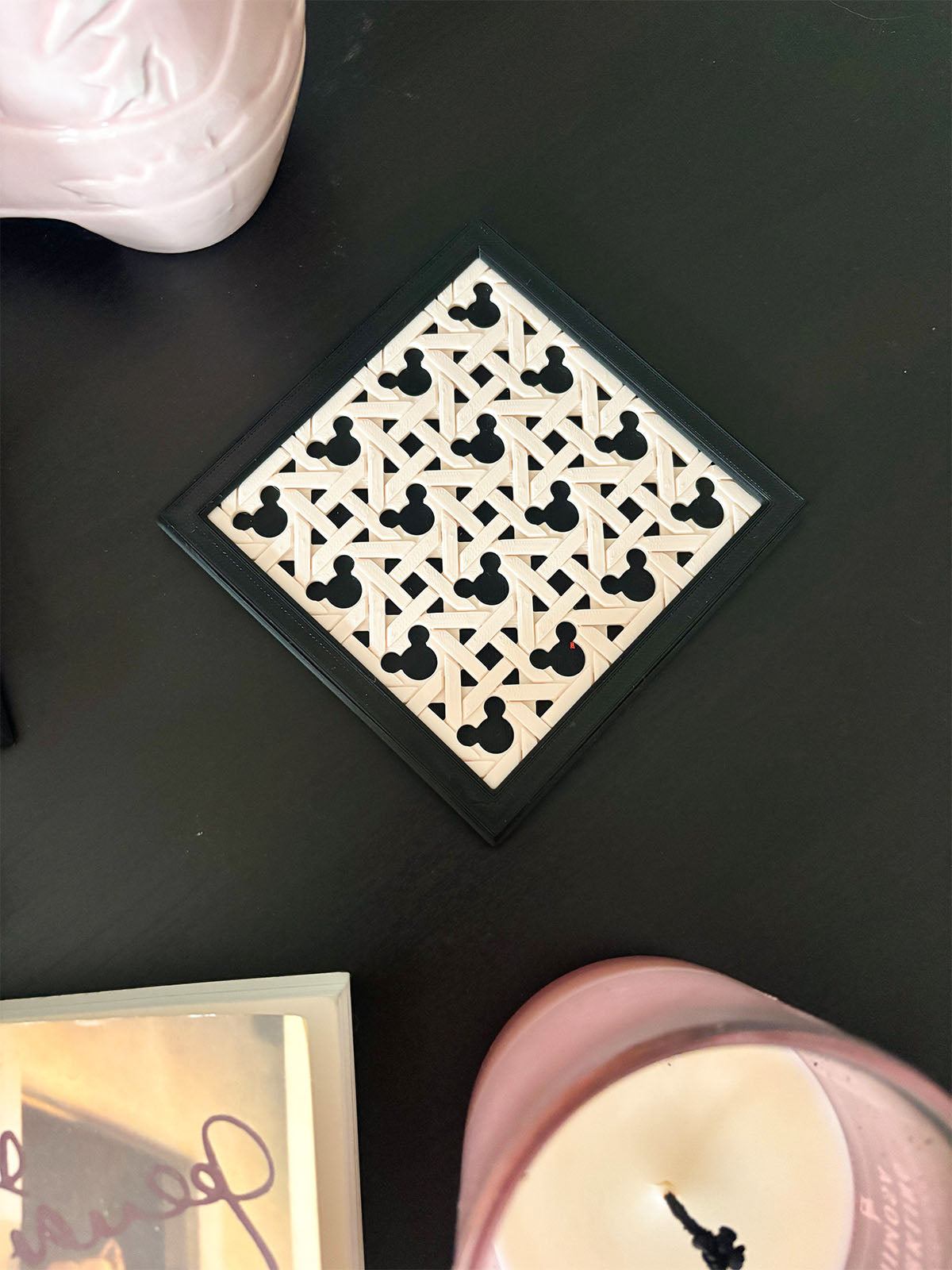 Mouse Rug Coasters Black Mouse Rattan Coaster – BDI