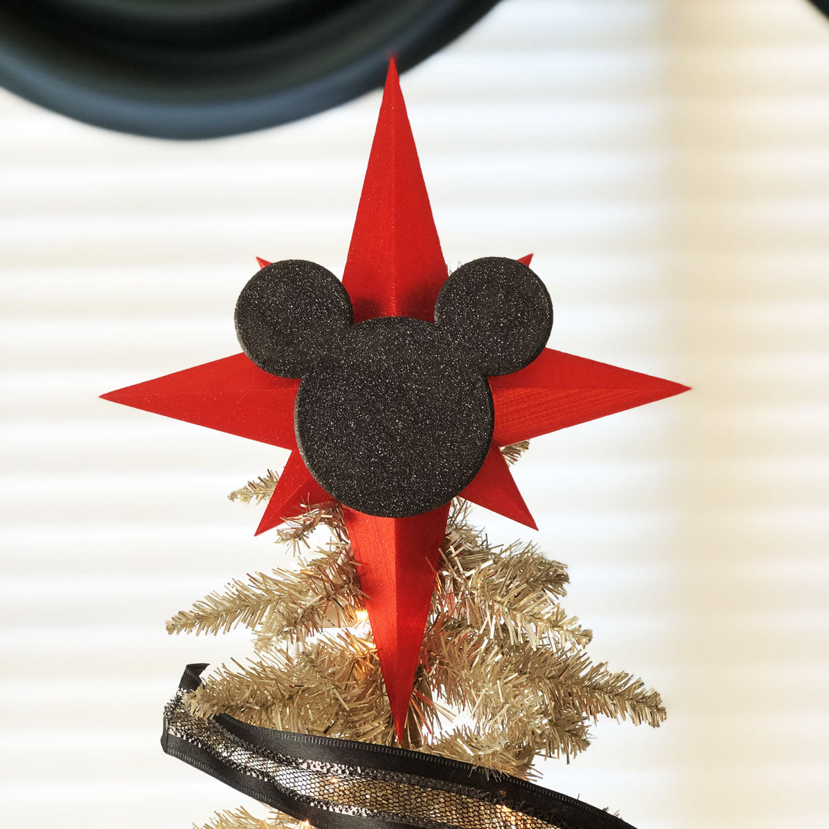 Glitter Red Star with Glitter Black Icon Christmas Tree Topper